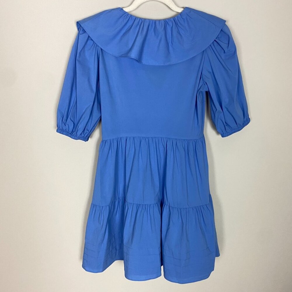 Saylor Zerina A Line Mini Dress Ruffle Blue Womens XS Tiered Puff Sleeves V Neck - Picture 7 of 9